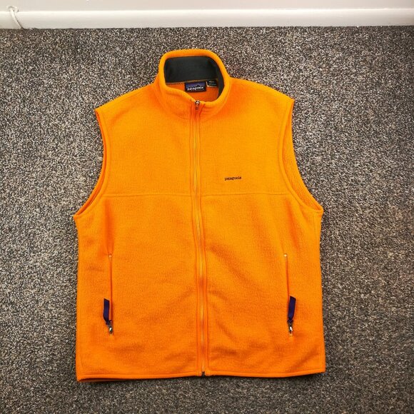 Vintage 1998 Patagonia Vest Synchilla Fleece Full Zip Orange Mens Large USA Made - Picture 1 of 11